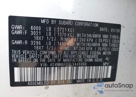 2020 Subaru Ascent Premium from USA, damaged, VIN 4S4WMAFD1L3448499